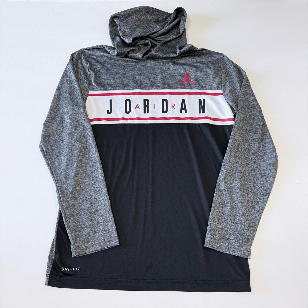Kids Jordan Dri Fit Hoodie Gray Black Red Activewear Size XL 13-15‎ Yrs